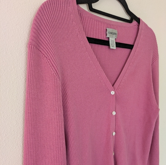 Vintage Y2K Chico's Pink Silk Blend Ribbed Cardigan Women's size 2 (M) - Picture 4 of 6
